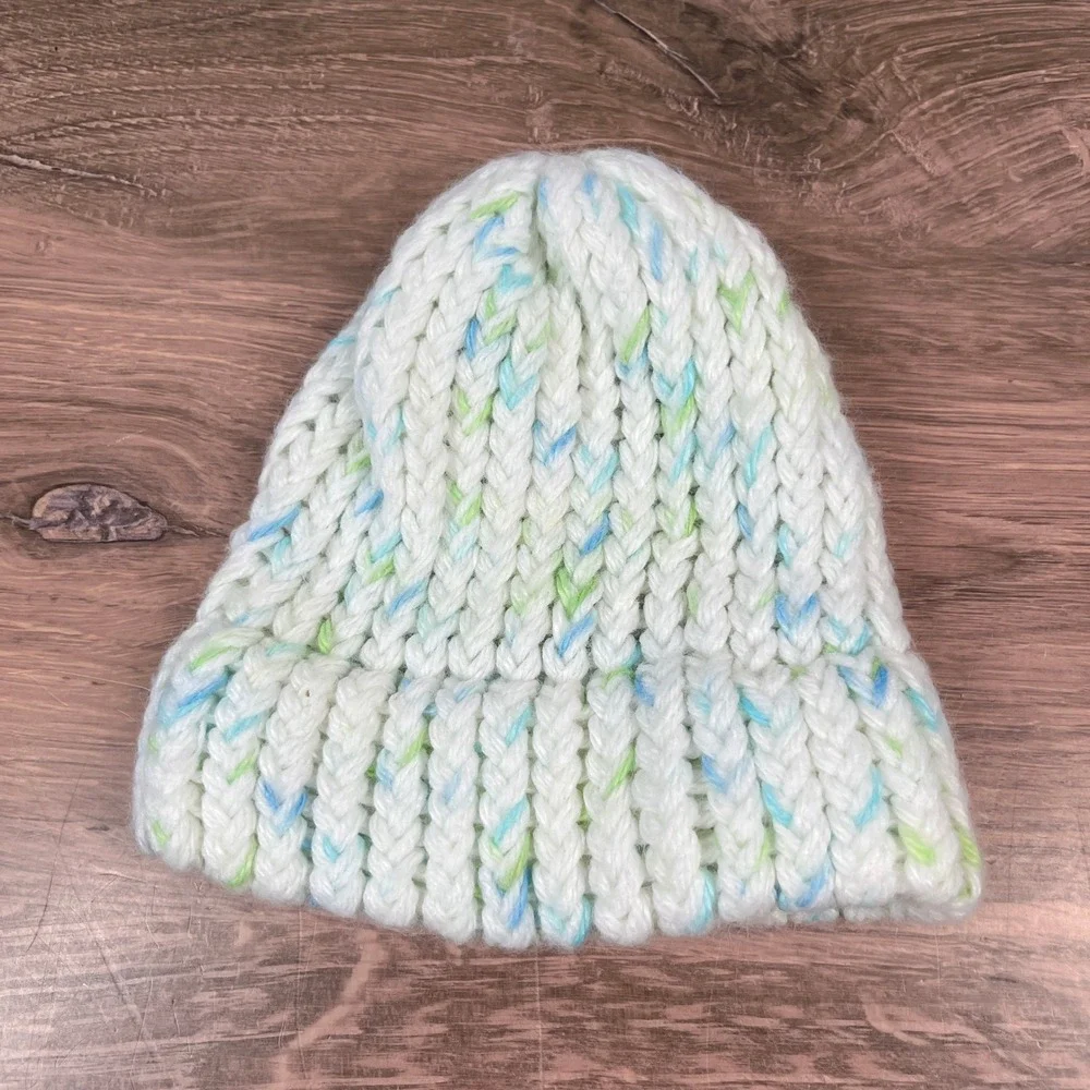 Handmade Beanie Set Baby Blue White Knit Crochet Winter Hats 3pk
